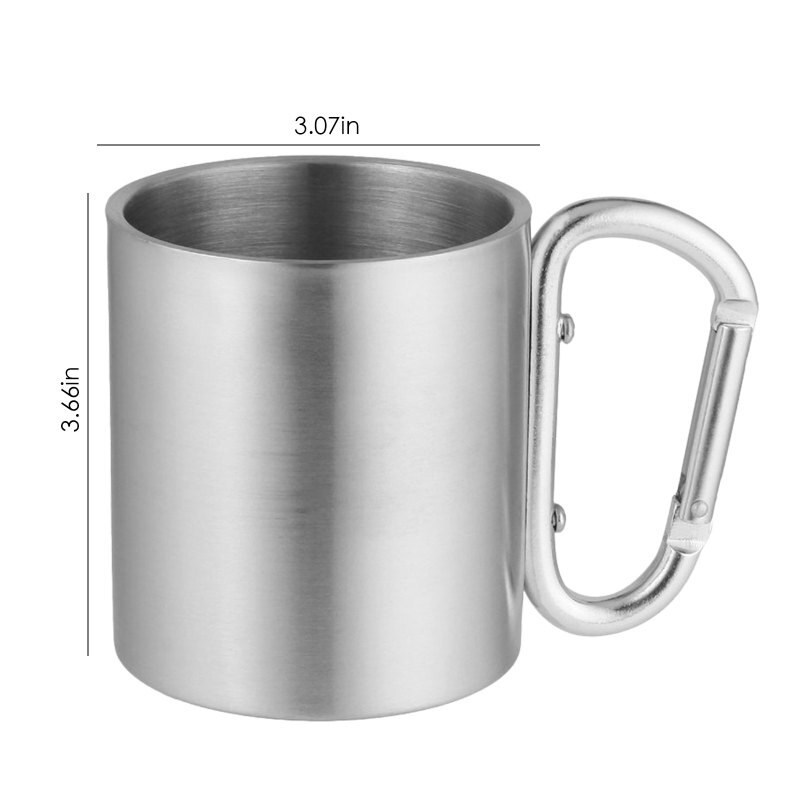 Taza de acero inoxidable 304 para acampar, viajar al aire libre, doble pared, con gancho de mosquetón, Asa