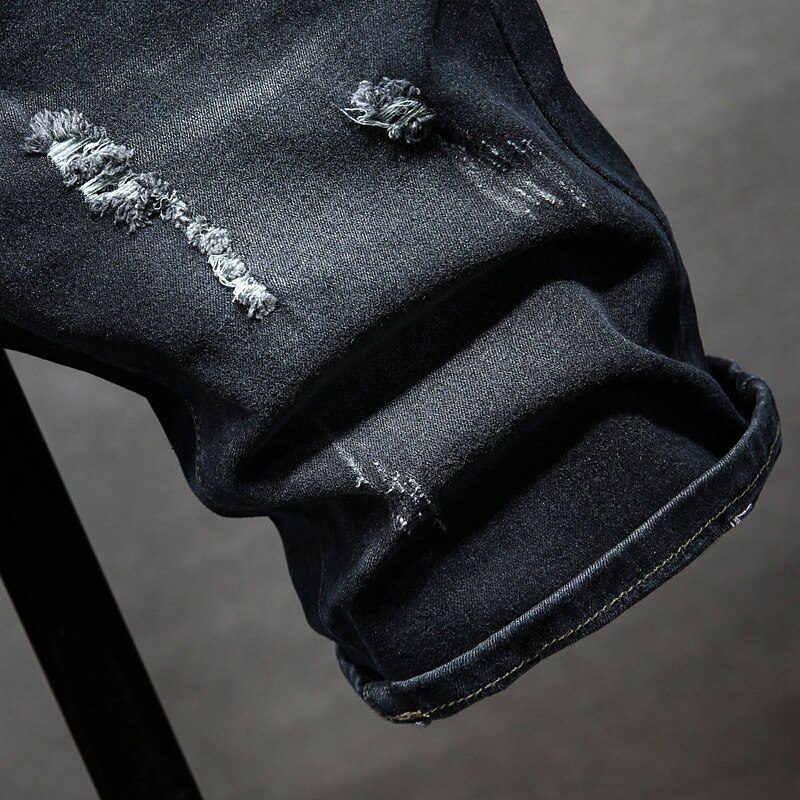 Grande taille 40 42 44 46 hommes Short en jean été Style classique noir trou Stretch coupe ajustée Denim Short Bermuda homme