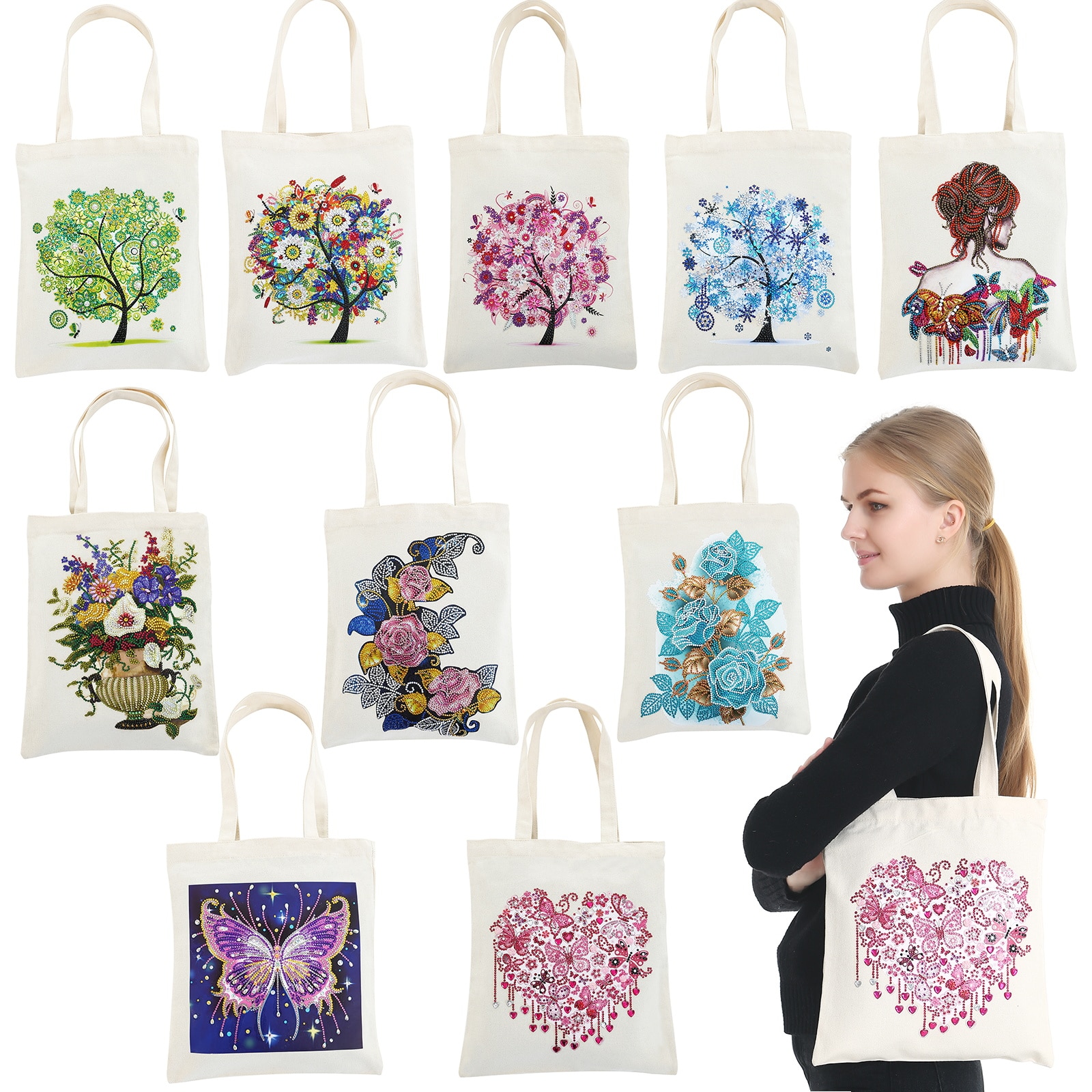 Diamant Schilderen Tote Bag Herbruikbare Duurzaam Diy Diamant Art Handtas Opvouwbare Opbergtas Kruissteek Borduren Kit Art Craft