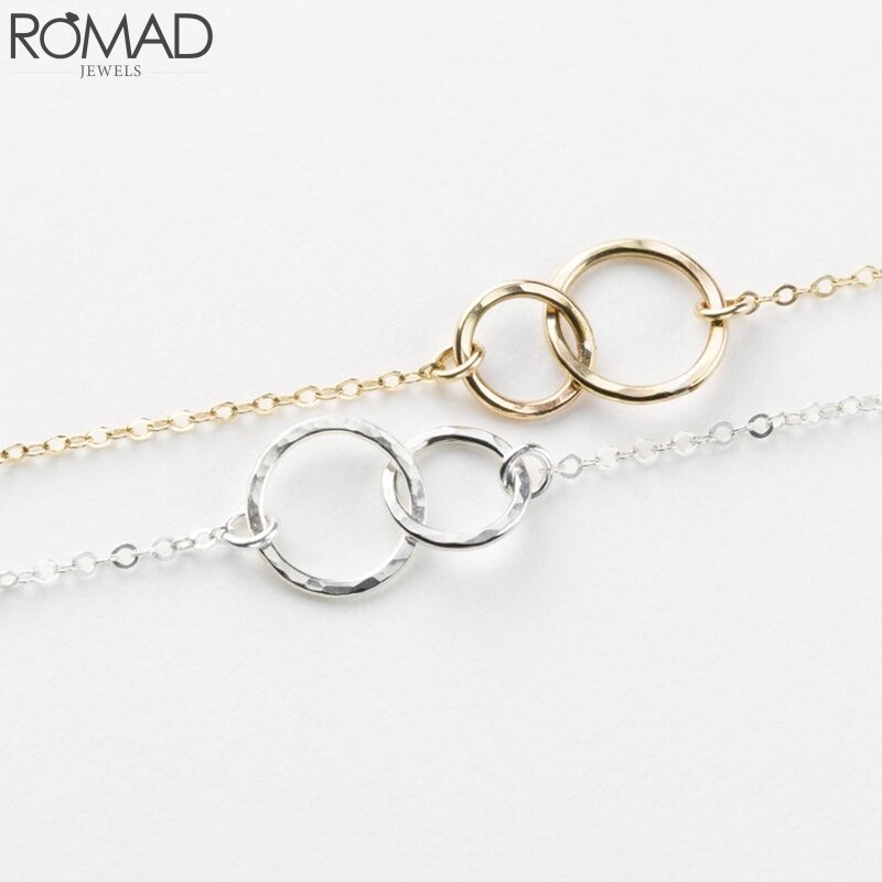 Romad 100% S925 Sterling Silver Jewelry Cold Wind Double Circle Bracelet Geometric Two Circle Necklace Jewelry For Women: bracelet / silver