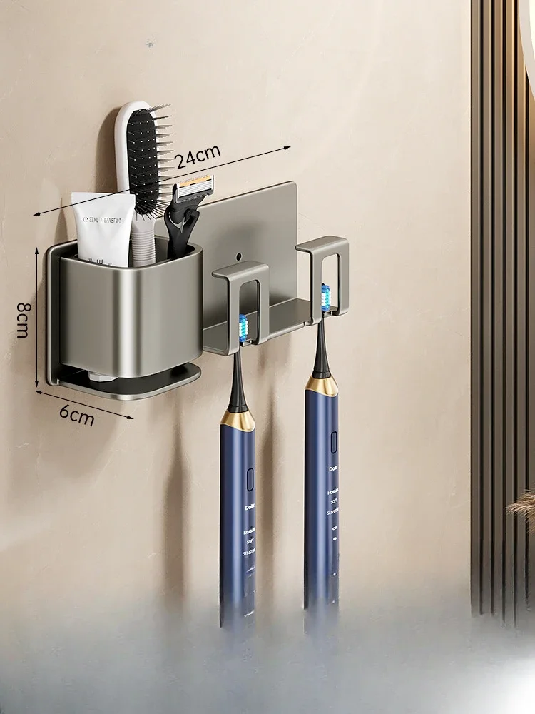 Toothbrush Rack Without Punching Brushing Cup Mouthwash Cup Rack Wall-mounted Bathroom Family Toothbrush Toothbrush Rack: light green