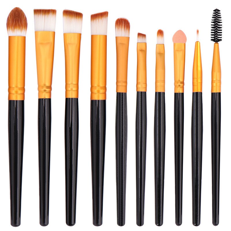 10 pièces maquillage des yeux fard à paupières cils pinceaux ensemble multifonctionnel correcteur réparation capacité fondation beauté brosse outils: black and gold