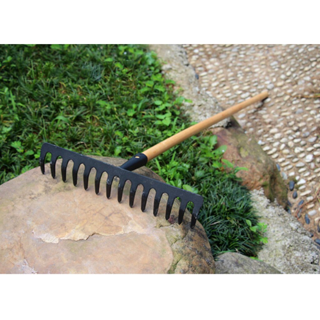 Rake Head 40cm Wide 14 Teeth Heavy Duty Steel Replacement Lawn Leaves Black