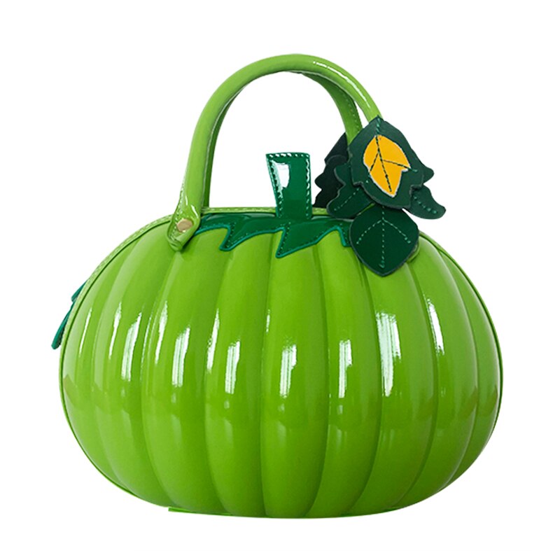 Sac à main 3D en forme de citrouille pour femmes, à bandoulière, fourre-tout en cuir Pu, à la: green