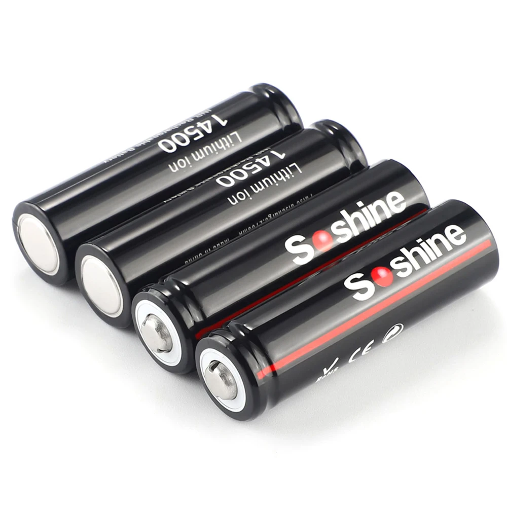 Soshine 14500 900mAh Lithium Rechargeable Batteries 3.7V AA Li-ion Battery Cell for Led Flashlight Headlamps Torch Mouse Toys: Gold