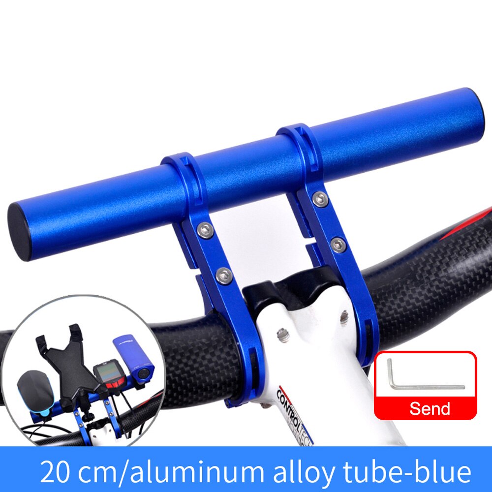 Extensor de manillar de bicicleta, abrazadera doble de aleación de aluminio, accesorios para Faro de bicicleta de montaña MTB, 20/30cm: 20cm blue