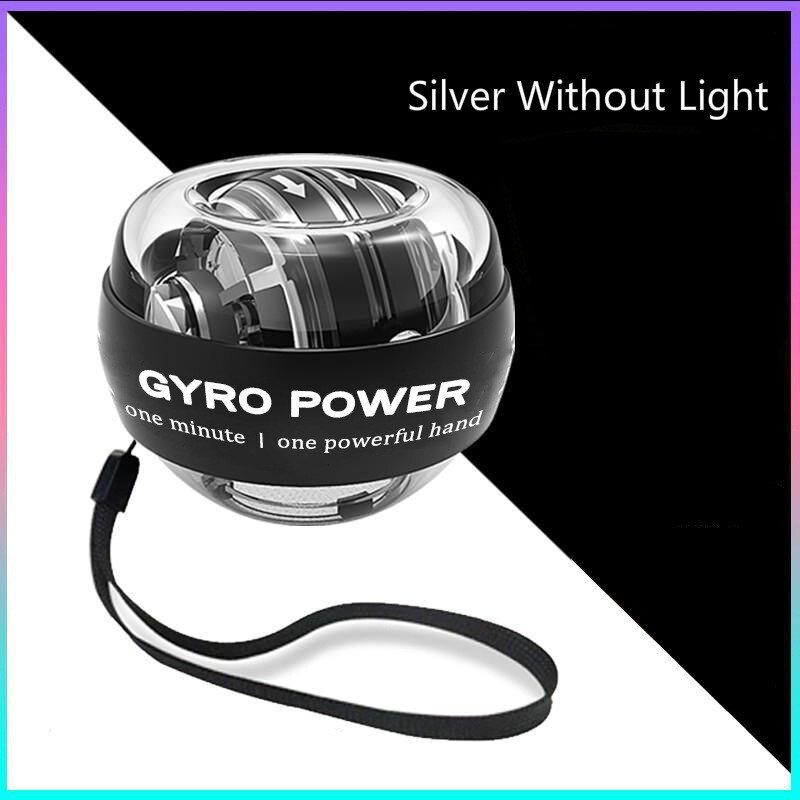 Bola para fortalecimento muscular elétrica de pulso, equipamento de treinamento para exercícios com luz de led, para auto-partida: Silver without light
