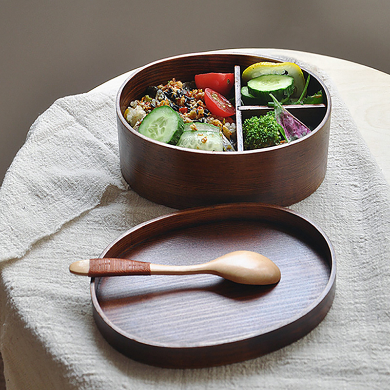 Oneup 3 stuks/set bento box japanse stijl lunchbox voor kinderen houten materiaal servies voedselcontainers met compartimenten gezond