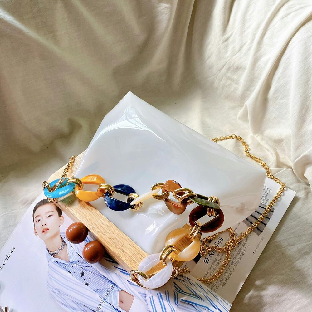 Acryl dames transparante gelei tassen retro houten clip tas dames schouder messenger tassen ketting crossbody tassen