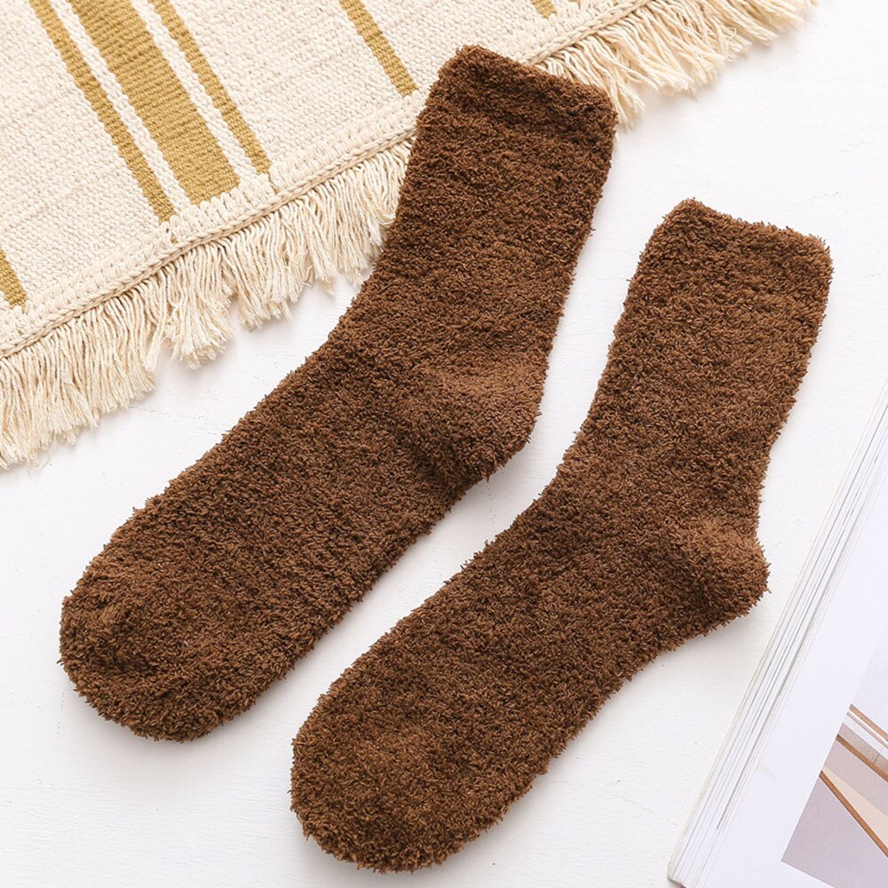 Mænd kvinder fortykning holde varmen sokker sovetøj termisk uld støvler fleecegulv jul mænd benvarmere tilbehør: Rødbrun