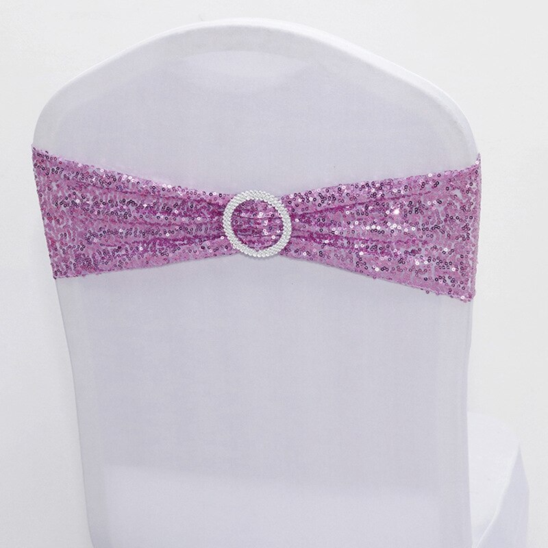 Sequin Chair Bands Stretch Spandex Chair Sash Band with Round Buckle for Wedding Events Banquet Decoration Party Supply: Purple Chair Band