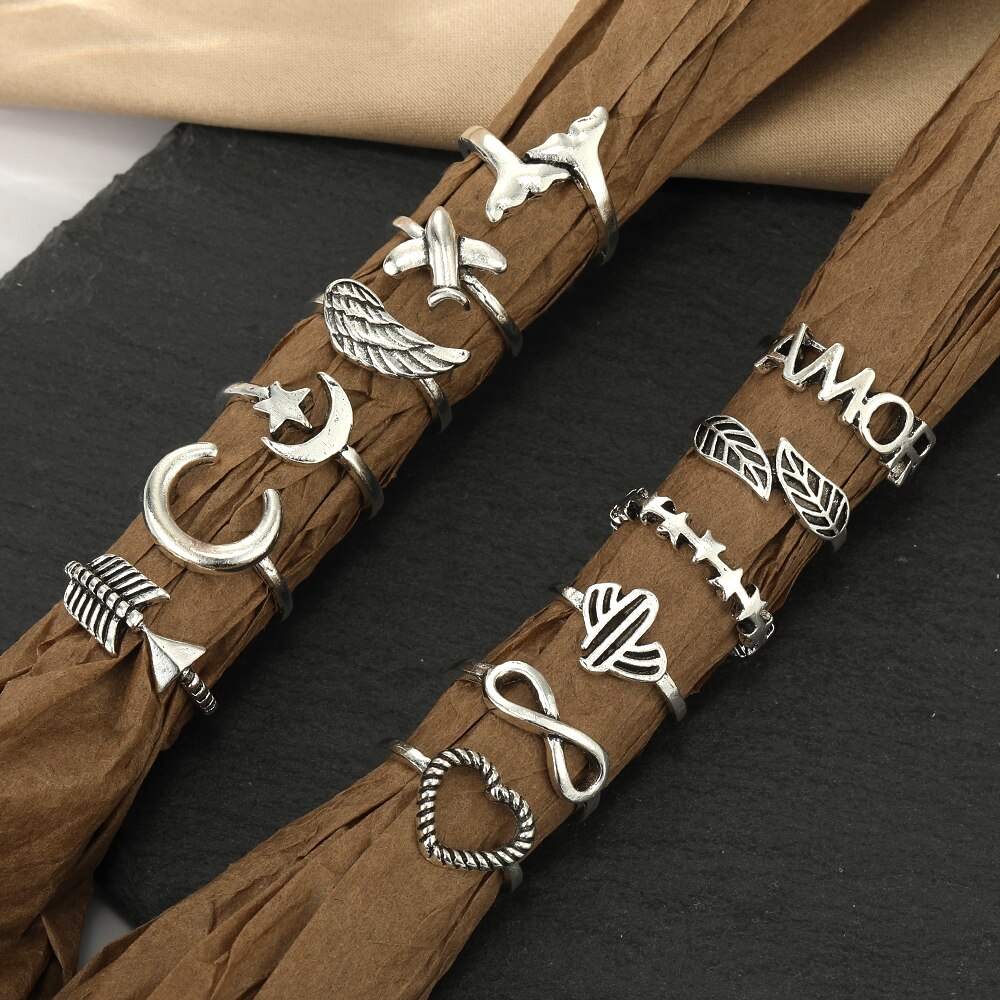 FNIO Trend Silver Color Geometric Personality Rings Set For Men Women Hip-Hop Punk Rings Party Jewelry