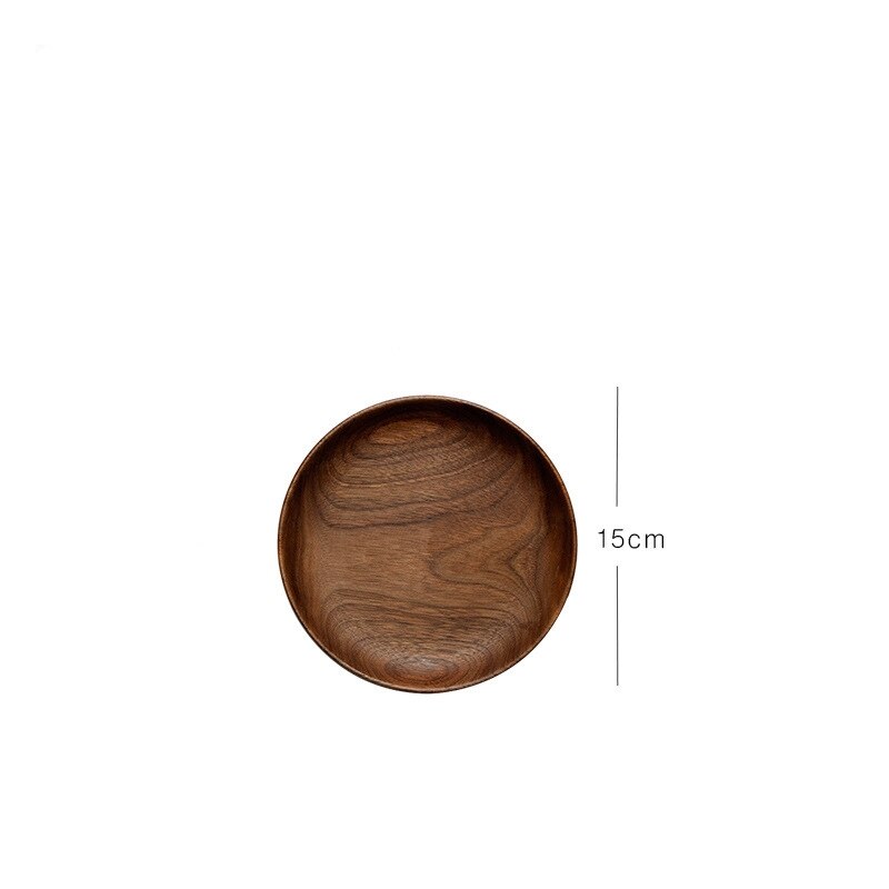 Rectangle Black Walnut Wood Plate candy Fruit Dishes Saucer Dessert Dinner Bread Pizza Food Storage Tray Round Shape Plate: 15CM