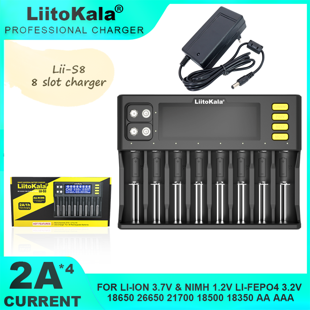 LiitoKala LII-S8 Akkuladegerät – 8-fach Ladestation Mit LCD Für Alle Akku-Typen