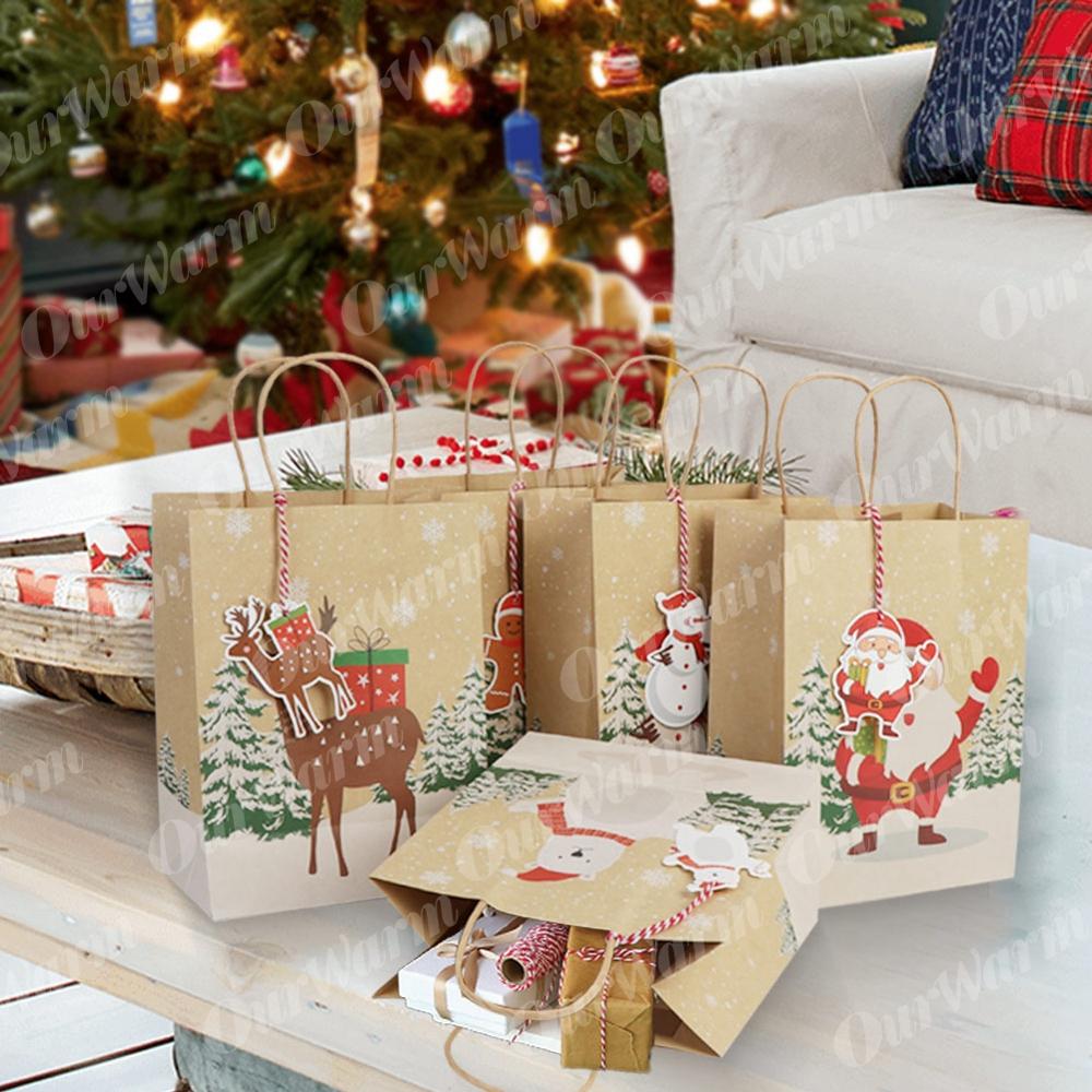 Vores varme kraftpapirposer slik æske jule goodie bags papirposer papir juleemballage slik popcorn æske 23 x 9 x 18cm