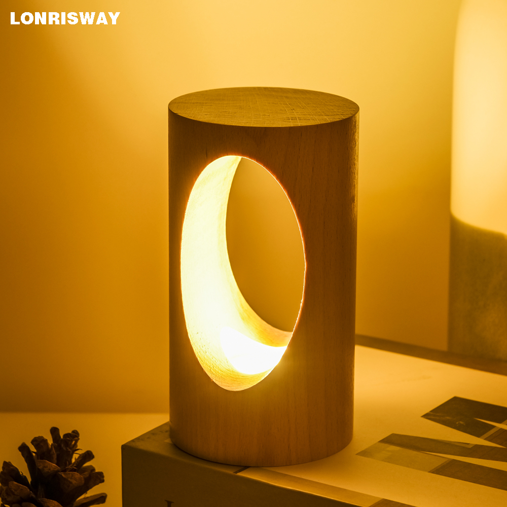 Lonrisway ledet træ bordlampe, soveværelse sengelampe natlys, dæmpbar led belysning, boligindretning bordlampe, unikt hus m