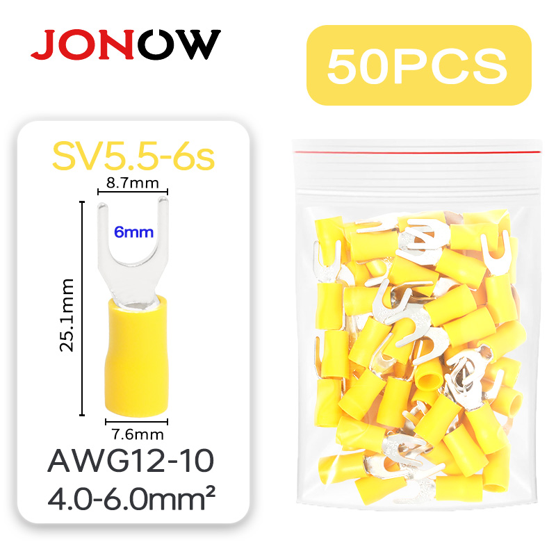 50PCS Fork Crimp Terminal Electrical Wire Connectors Spade Lugs Quick Splice Cables Insulation Shoe Plugs For Connection Screw: grey