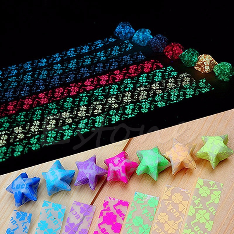150X Glow In Dark Lucky Star Origami Vouwen Plastic Strip Papier Klavertje Vier
