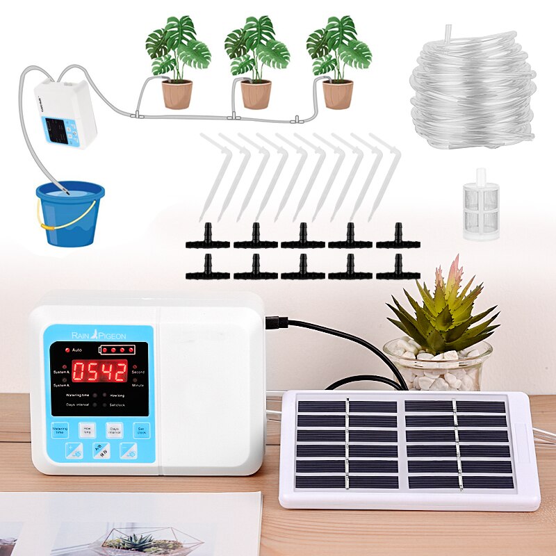 Solar Energy Charging Potted Plant Drip Irrigation Water Pump Timer System Intelligent Garden Automatic Watering Device