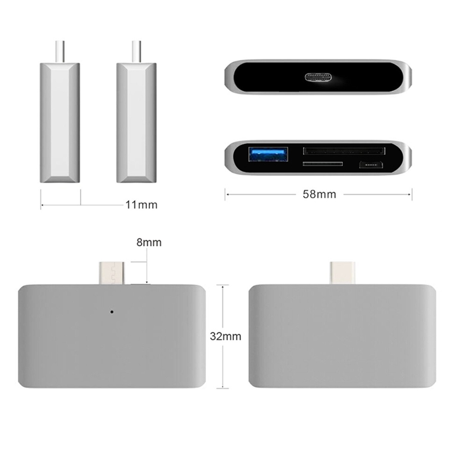 4 In 1 Type-C Kaartlezer Handig U Schijf Mobiele Telefoon Otg Hub Multifunctionele Hoge Snelheid Kaart reader