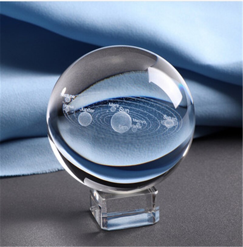 Bola de cristal con sistema Solar grabado en 3D, modelo planetas en miniatura de 6cm, adorno de globo de cristal, decoración para el hogar, para astrofile: Crystal Ballxbase