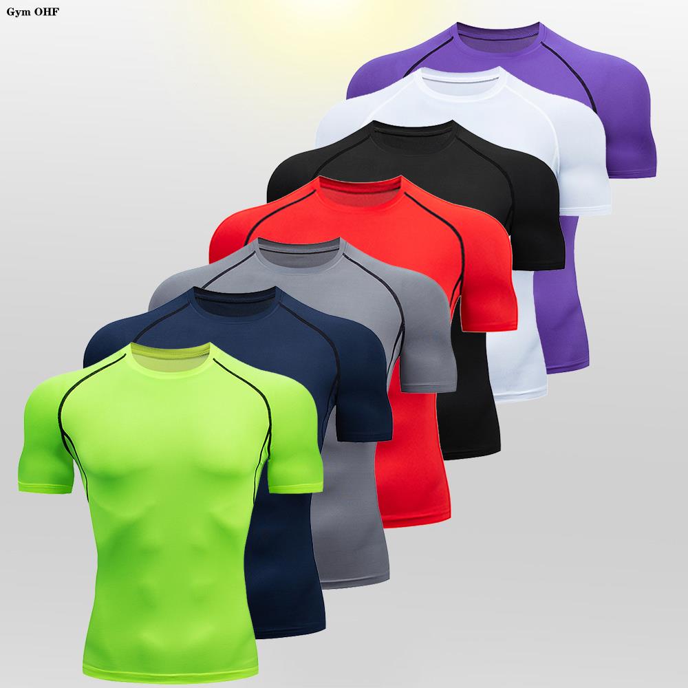 Camiseta de manga corta para hombre, camisetas de ajuste seco para gimnasio y Fitness, camiseta de compresión para entrenamiento, camisetas de boxeo Rashguard, Top deportivo para hombre