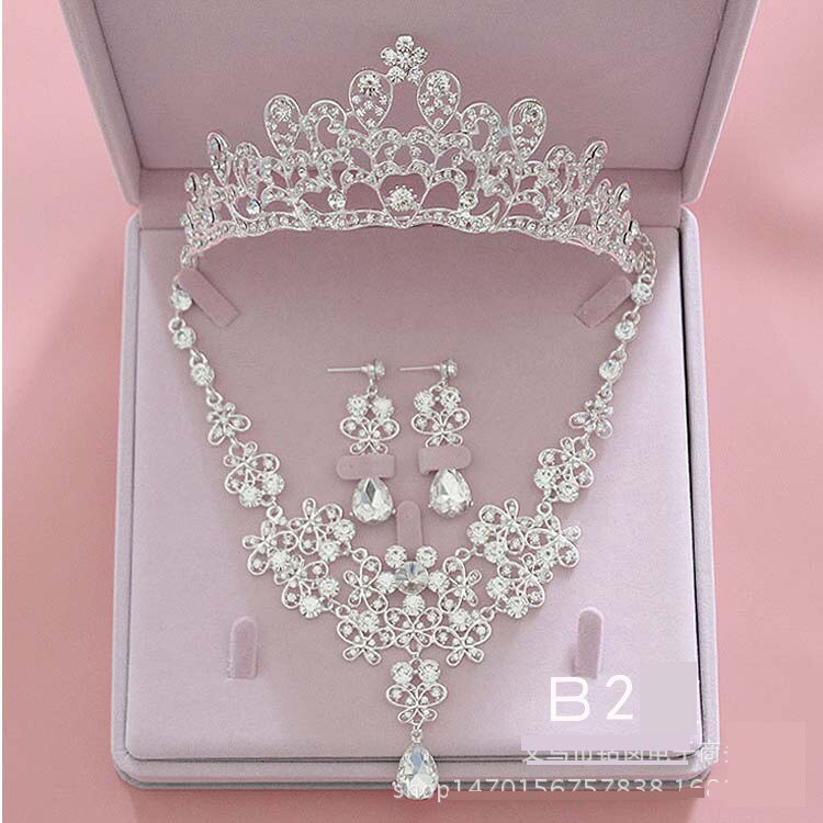 Noble cristal colar headdress brincos de três peças jóias de noiva princesa coroa headdress casamento festa de aniversário jóias: Style2