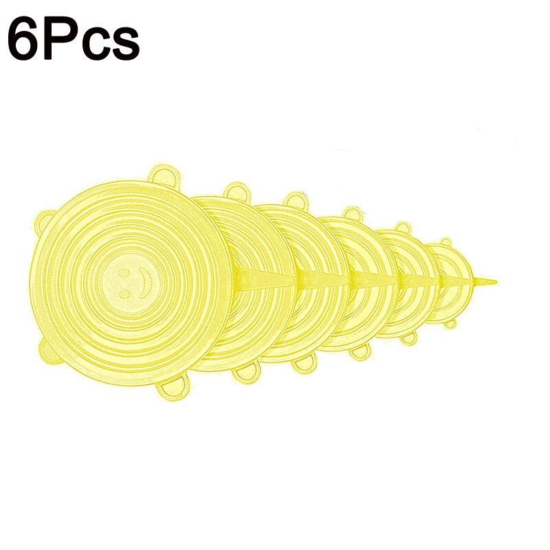 6 Stuks Silicone Stretch Deksels Herbruikbare Luchtdicht Silicone Voedsel Cover Ecofriendly Verse Cover Keuken Siliconen Vershoud Deksels: Yellow