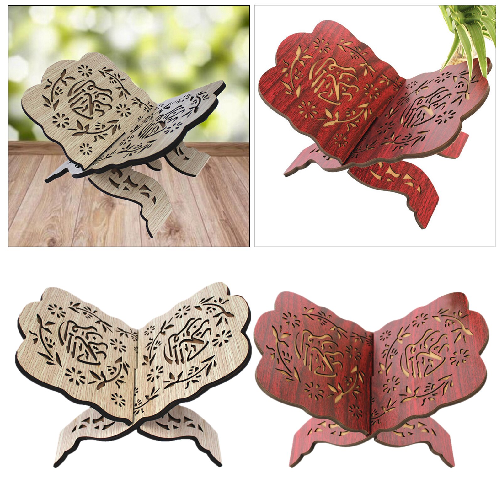 Handmade Wooden Eid Al-Fitr Islamic Book Shelf Carved Prayer Quran Book Holder Rehal Islam Table Decoration