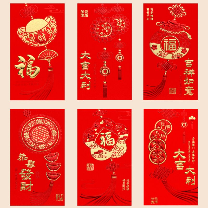 6pcs For Chinese Spring Festival's In Red Envelopes Chinese Red Best Wish Chinese Year's Little Something