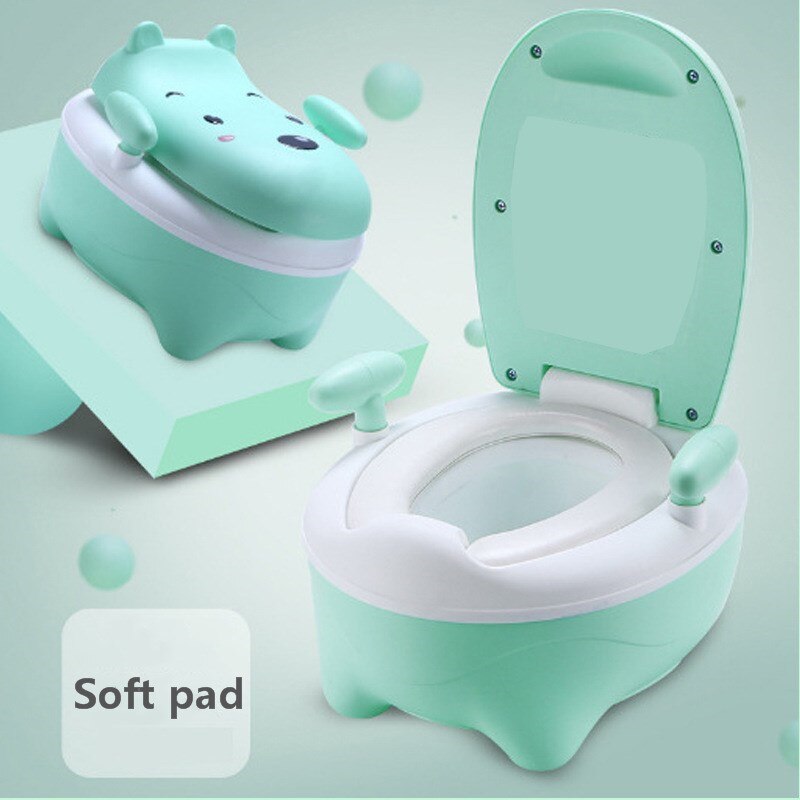 Dossier confortable dessin animé Pot enfants Pot bébé toilette pour garçons enfants bébé Pot formation filles Portable toilette bassin: Soft pad green