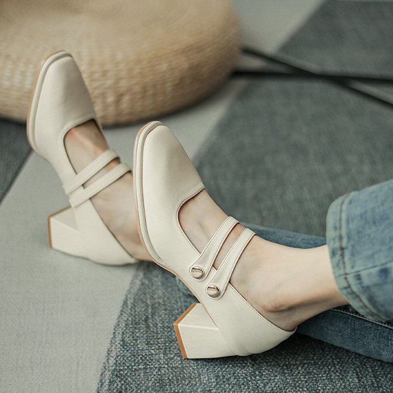 Siddons vintage sort hvid høje hæle til kvinder pumps rund tå ankelrem mary jane sko platform fest bryllup sko kvinde
