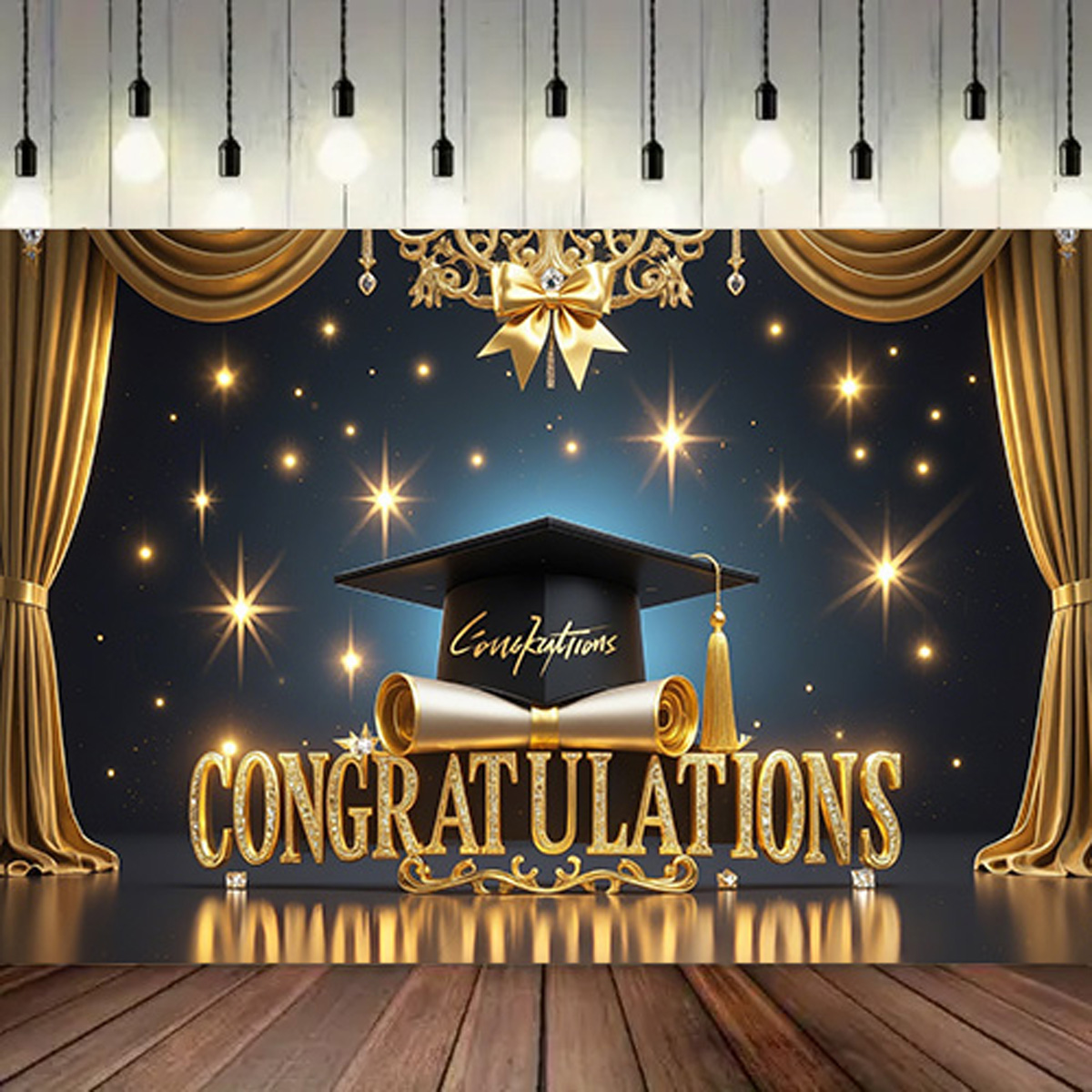Photography Background for Graduation Ceremony, School Events Bachelor Hat Polyester Congratulation Graduation for Home Wall