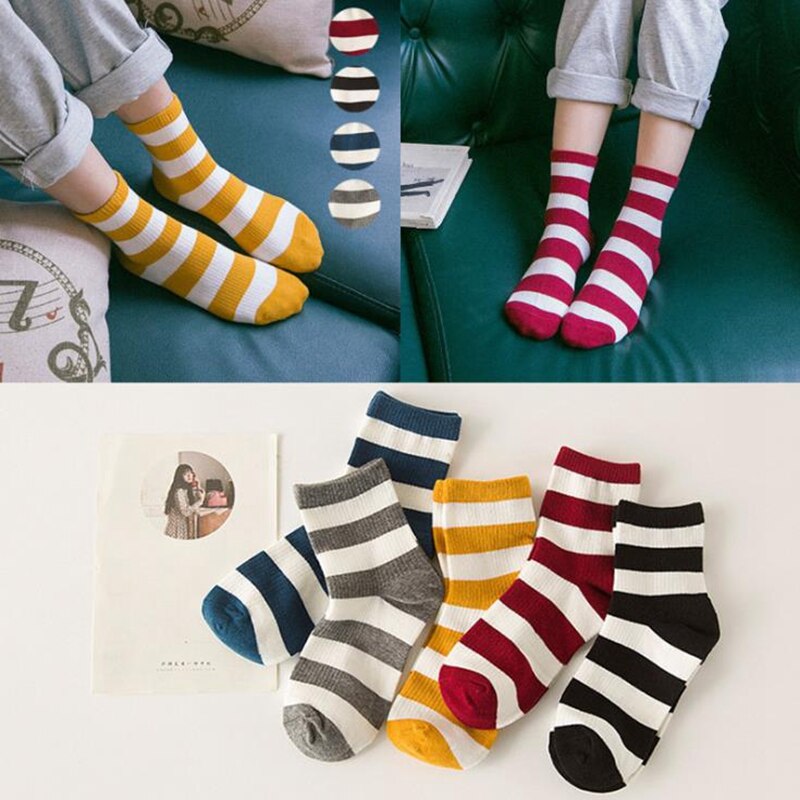 Korean Style Socks Woman Spring Autumn Kawaii Stripe Cotton Japanese Harajuku Short Sock for Girls, Woman Clothing