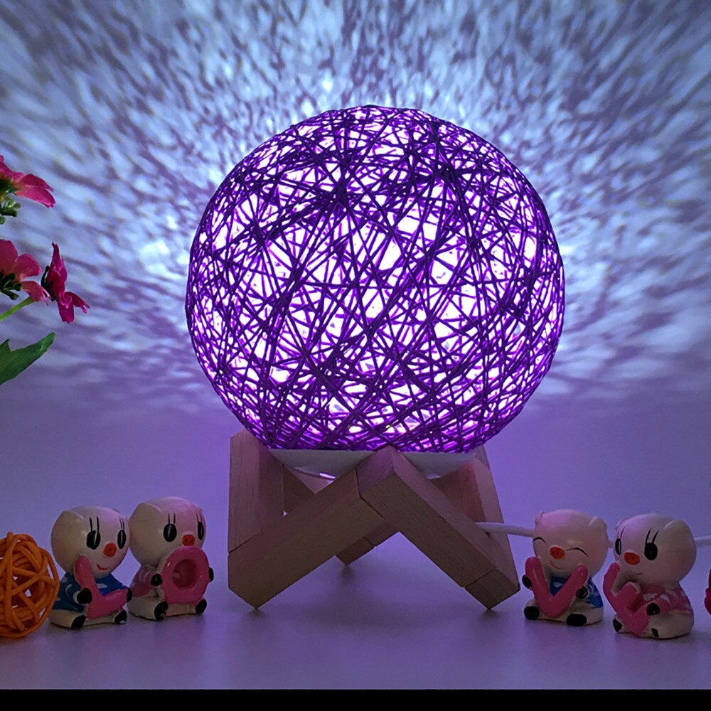 3D LED de noche con Luna de mimbre Luz de Decoración de casa de la luna de luz de carga USB escritorio de la tabla de la lámpara de Luna lámpara titular incluido: H