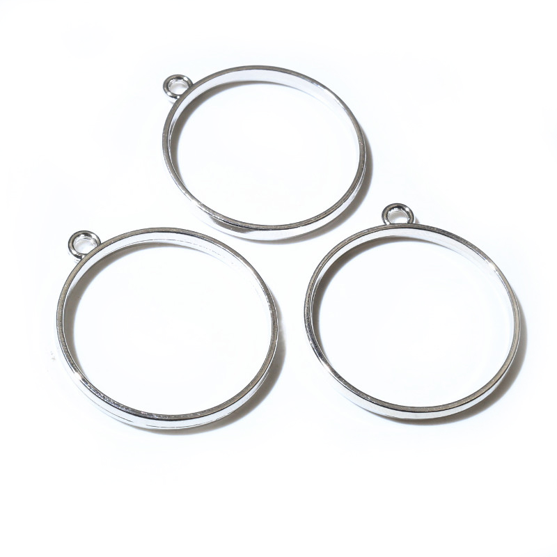 10 unidades, bandeja colgante de resina epoxi con marco metálico de aleación de Zinc hueco redondo de 34x29,5mm para accesorios de fabricación de joyas DIY: Violeta