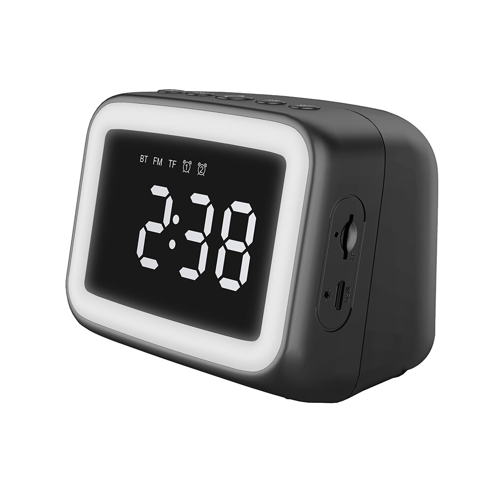 Draadloze Bluetooth 5.0 Led Spiegel Display Wekker Fm Radio Tf Muziekspeler: Black