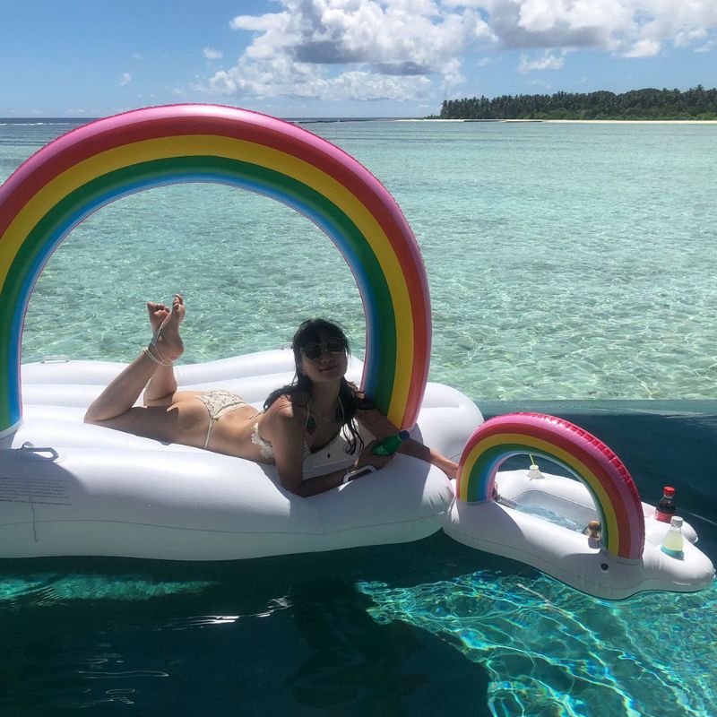 Inflatable Rainbow Cloud Beer Drink Holder Summer Pool Party Floats Table Bar Fruit Food Tray Beach Swimming Ring