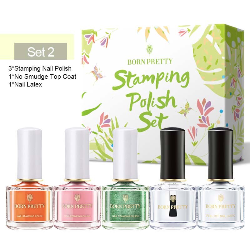 GEBOREN PRETTY Stempel polish 6 Fles/Set Nagellak & stempelen nagellak art Zomer Serie 195g Stempelen polish Nagels Lak: Set 2