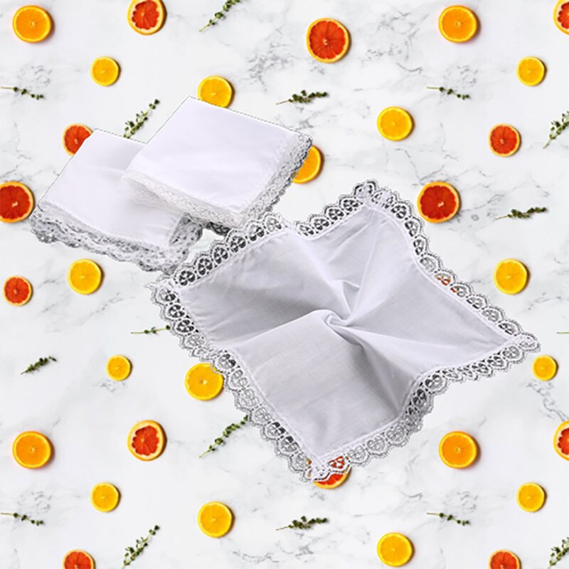 White Cotton Lace Border Small Handkerchief DIY Adult Blank Lace Hankies For Wedding Pocket Square For Men &amp; Women 25x25cm