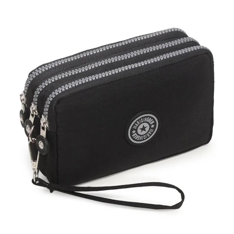 Cartera portátil con tres cremalleras para mujer, Mini bolso de gran capacidad, bolso de maquillaje, monedero, novedad: Negro