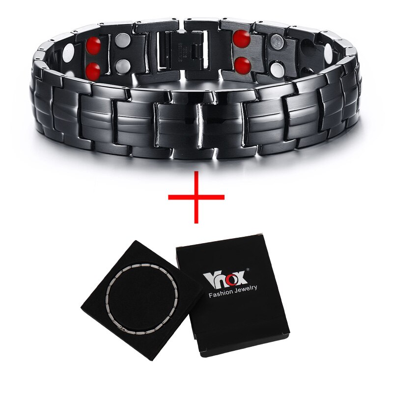 Vnox Length Adjustable Double Row Black Men Health Bio Bracelets Bangles Health Care Energy Armband Jewelry: Standard free box