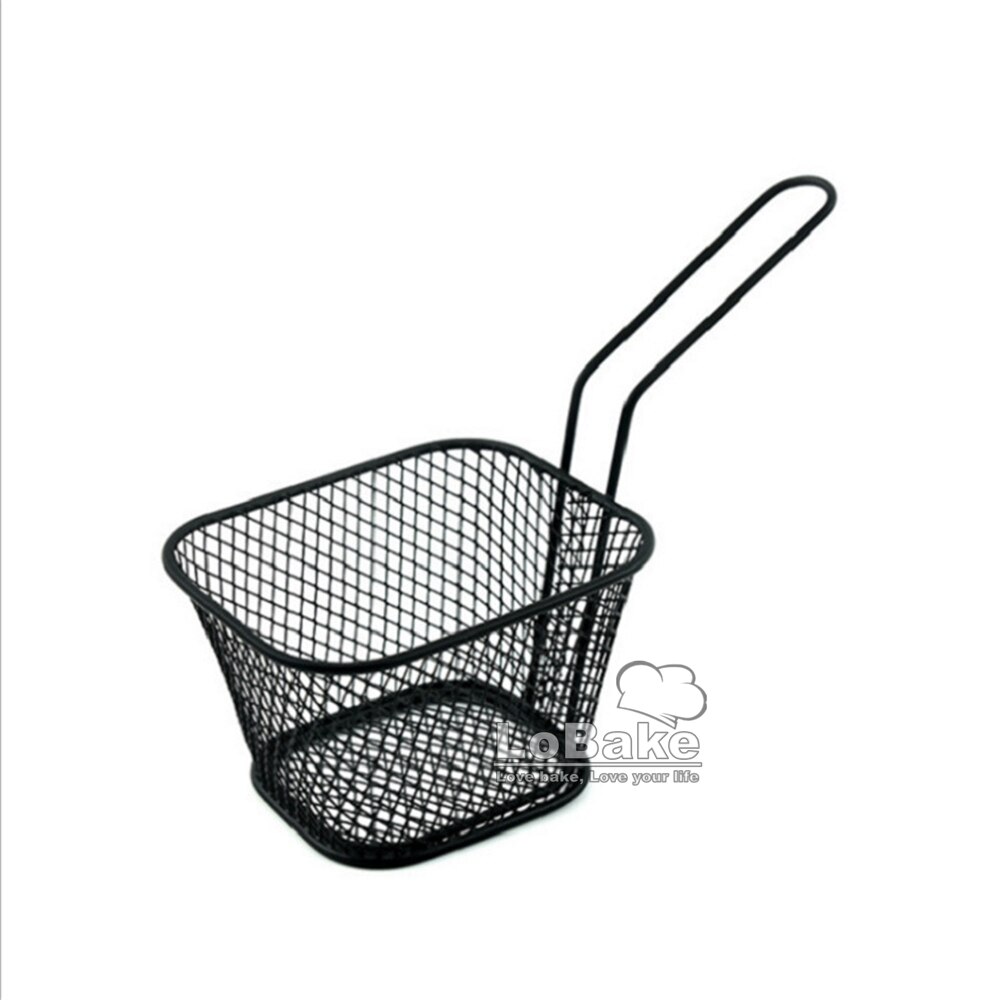 Stainless Steel French Fries Fried Chicken Basket Potato Chips Strainer Snack Food Mesh Basket Grease Drain DIY Kitchen Gadgets: Steel Black Coating