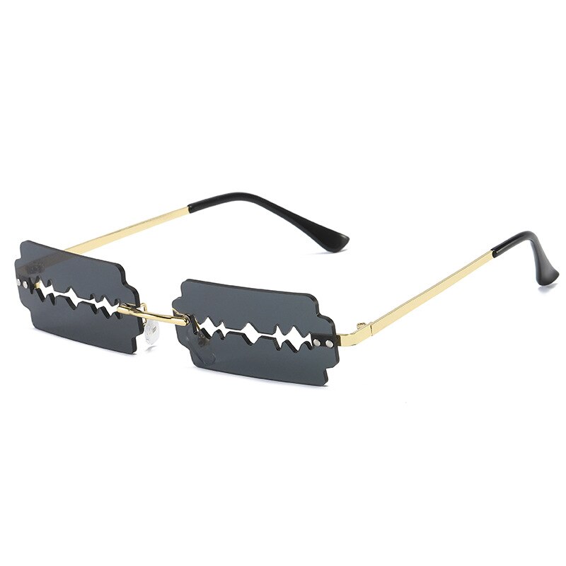 Blade Style Cool Personality Frameless Trimming Sunglasses Trendy Colorful Sunglasses and Glasses: BLACK