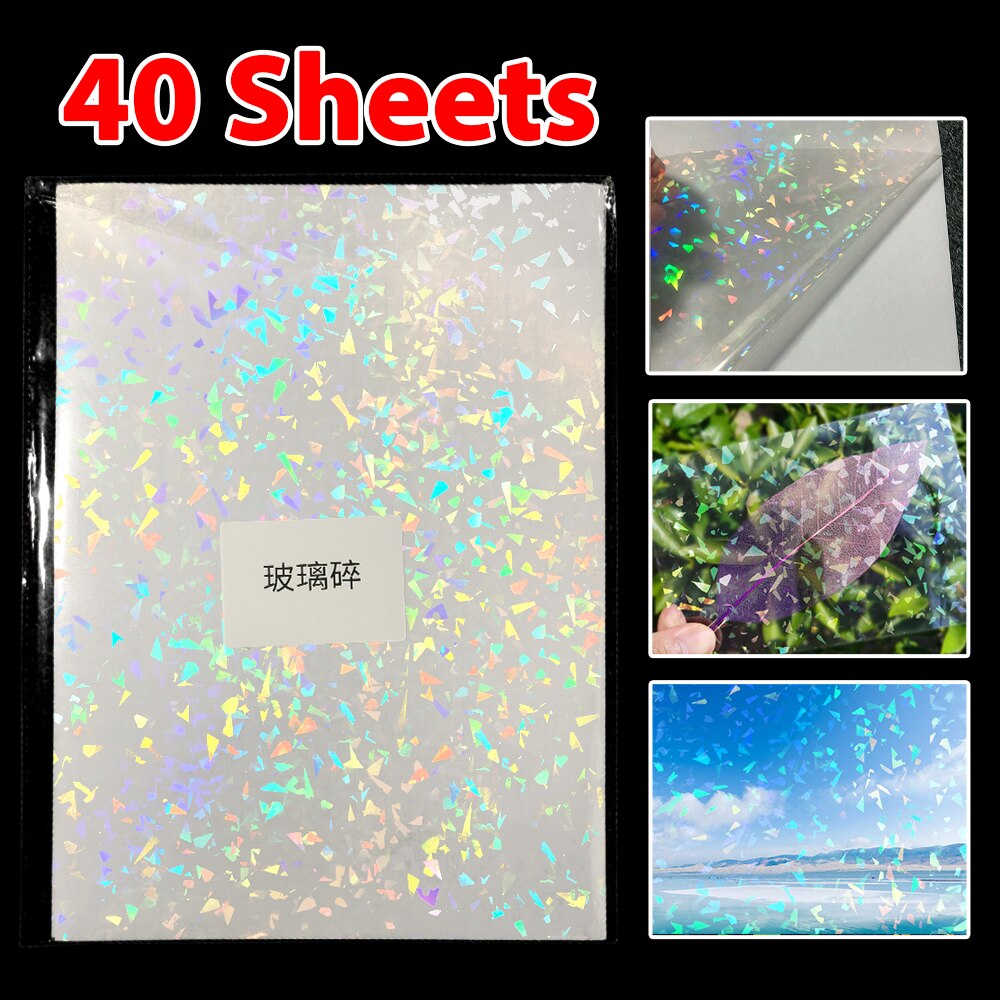 40 arkuszy holograficzna folia piaskowa czarny w gwiazdy zimna folia laminacyjna powrót wytłaczanie na gorąco na papierze na zdjęciu folia do laminowania to karta DIY: 40-Broken glass