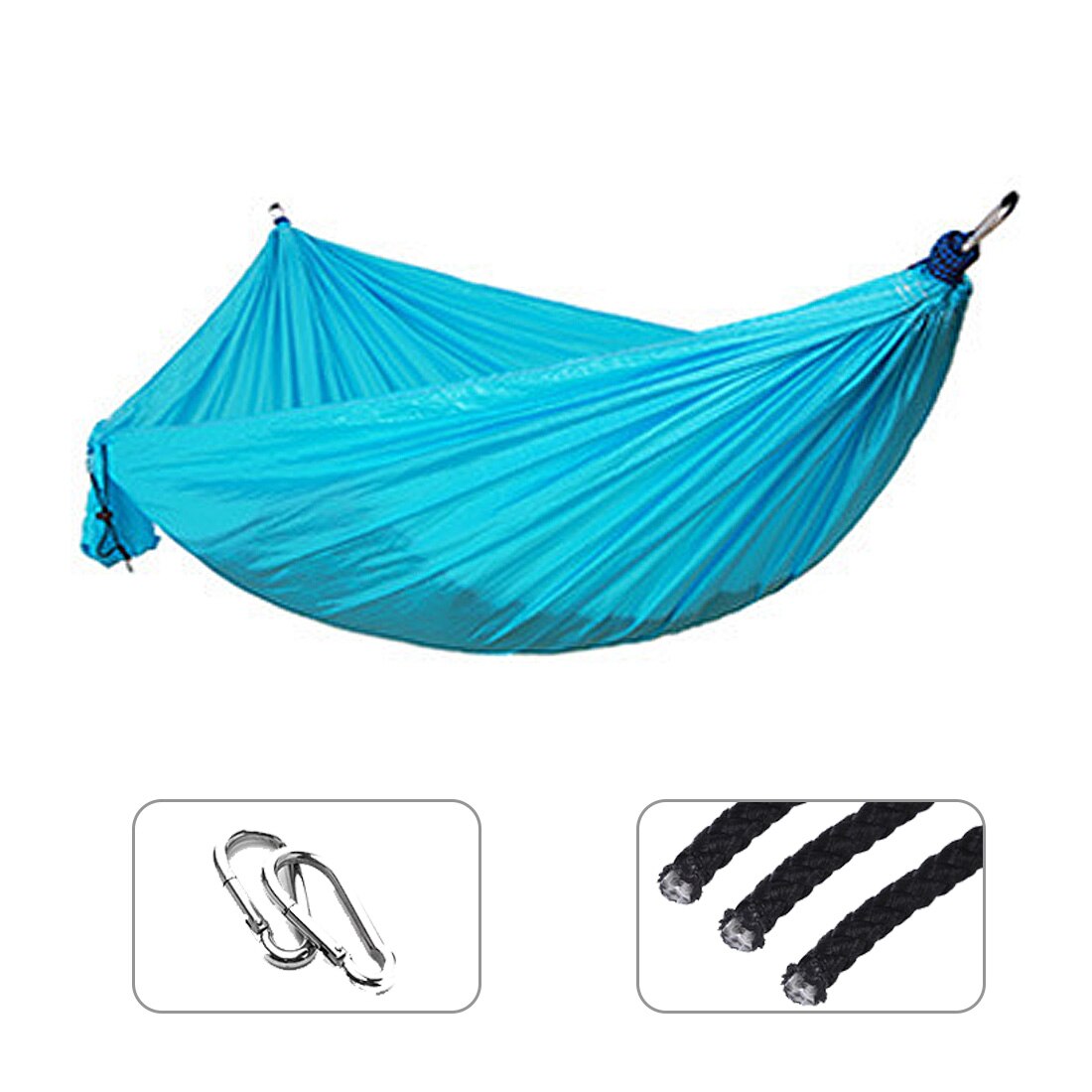Single Double Hammock Adult Outdoor Backpacking Travel Camping Survival Sleeping Bed Portable Thicken With 2 Ropes 2 Carabiners: Sky Blue