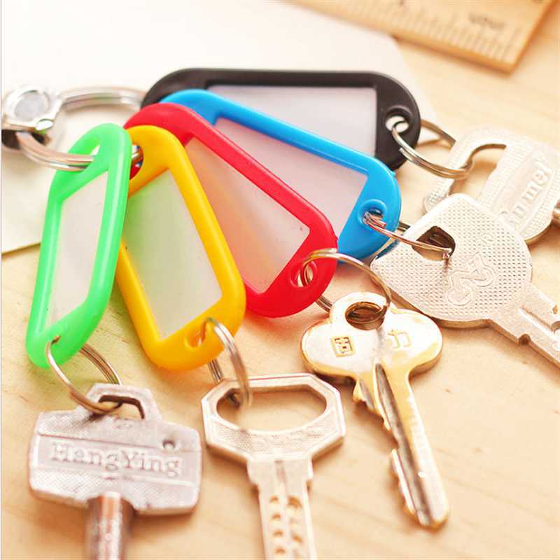 10-50 stks/partij Sterke Plastic Sleutel Tags met Split Ring Label Venster voor DIY Sleutelhanger Kit Genummerde Naam bagage Bagage Tags