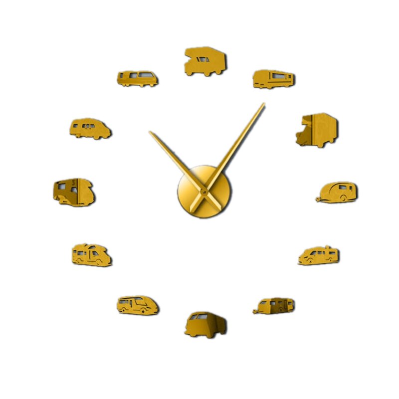 Car Shape 3D Acrylic Mirror Wall Clock, Oversized Wall Clock In Living Room, Home Decoration: Gold