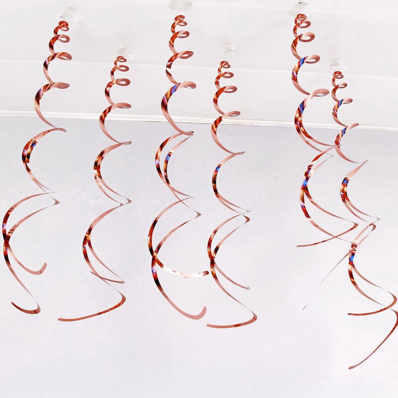 6Pcs Halloween Decoration Ribbon Metallic Ceiling Hanging Streamers Swirl Sparkling Spiral Ornament For Wedding Birthday Party: Rose gold