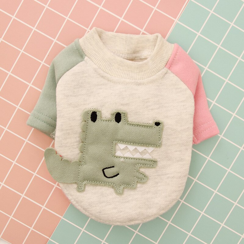 Huisdier Kleding Cartoon Dier Kleren Voor Hond Hoodies Kleine Kostuum Dinosaurus Print Honden Leuke Herfst Winter Groen Jongen Kraag Perro: 1 / Xl